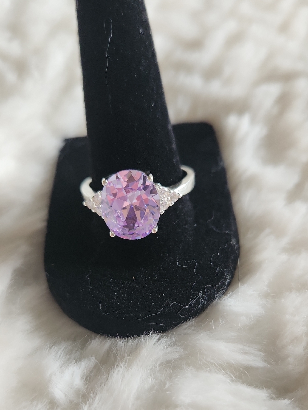 NWOT Silver Ring with Lavender Oval Stone and CZ Side Accents Size 9